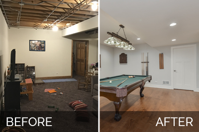Elmhurst basement remodeling project pictures Before and After Pictures - Sebring Design Build