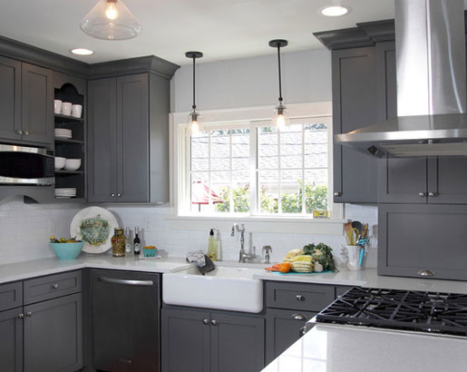 the psychology of why gray kitchen cabinets are so popular | home