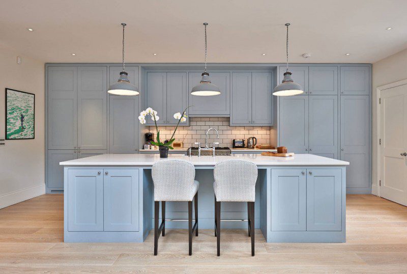 light blue kitchen wallswhite cabinet