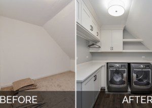 Naperville Mudroom Cubbies Laundry Room Attic Before and After Pictures- Sebring Design Build