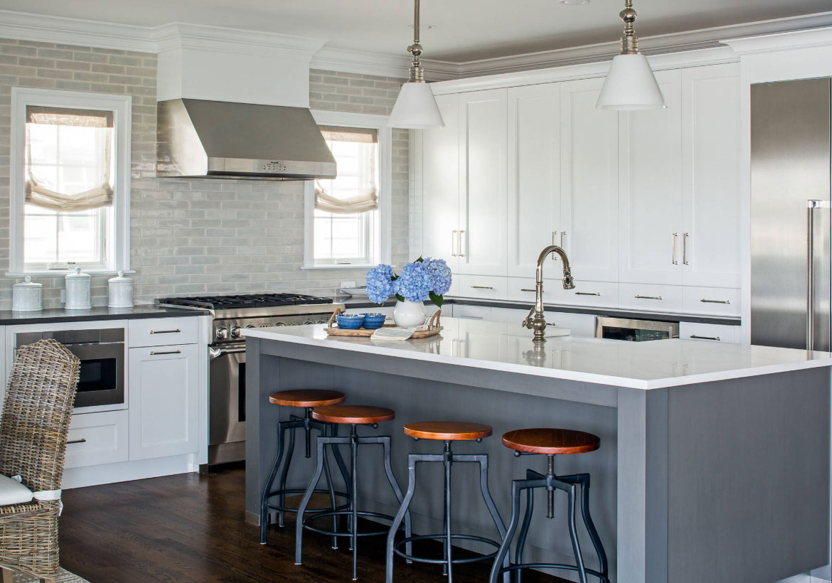 kitchen design with different colour islands