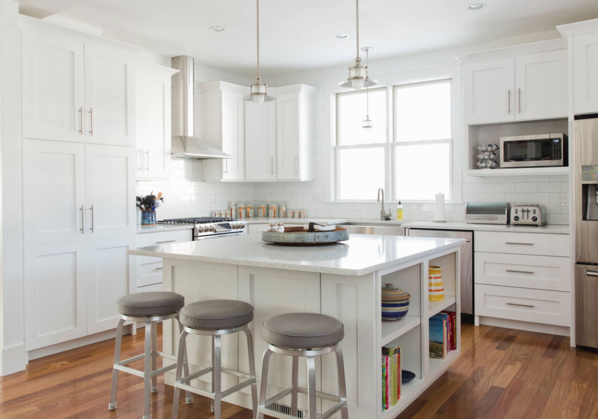 kitchen idea white cabinet red wall