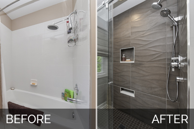 Modern Naperville Hall Bath Before and After Pictures - Sebring Design Build