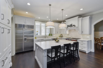 Naperville White Kitchen Quartz Grey Island - Sebring Design Build