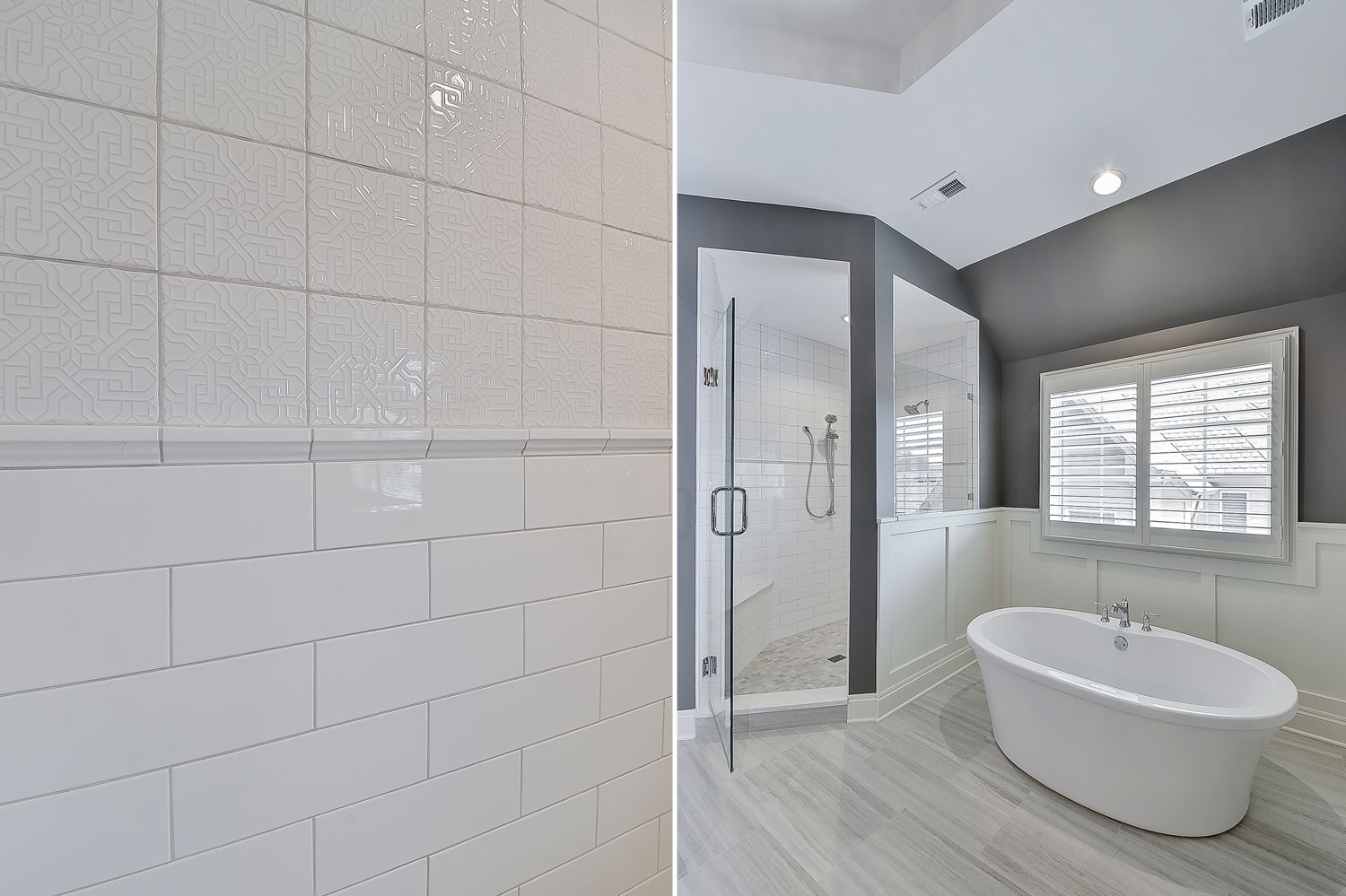 Naperville Master Bath Grey Cabinetry White Subway Freestanding Tub - Sebring Design Build