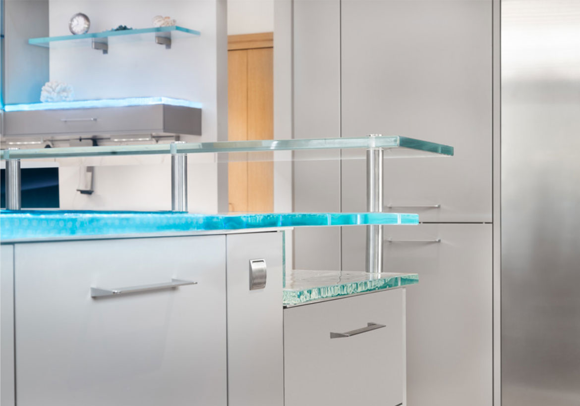 4 Glass Countertop Ideas For Your Next, Tempered Glass Kitchen Countertops