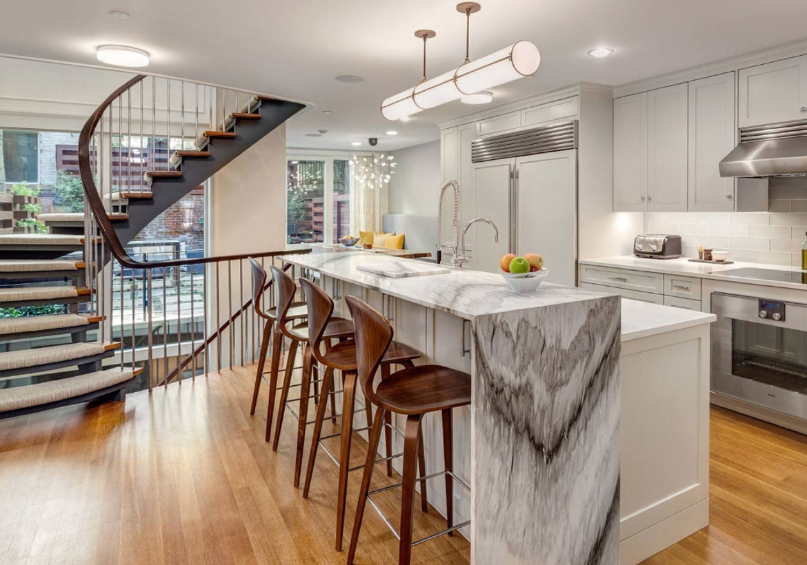 waterfall countertop kitchen island