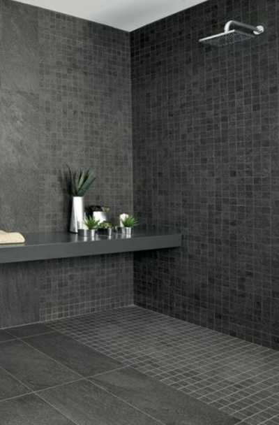 A Moody Bathroom With Black Tiles With Images Black Tile