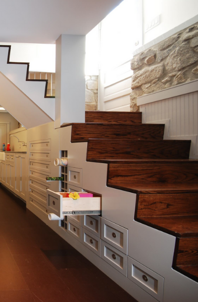 How to design for small spaces — A Softer Edge  Staircase storage, Closet under  stairs, Stair storage