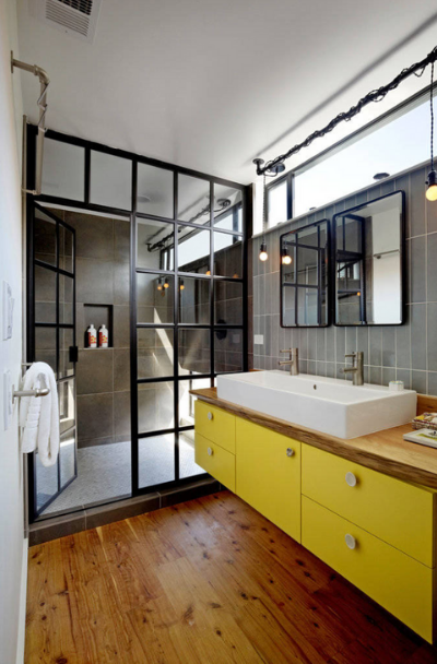 black-framed-gridscape-industrial-shower-door-ideas