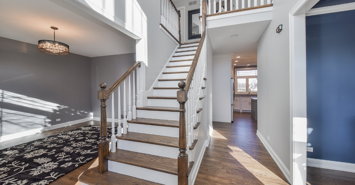 stairway front door living room