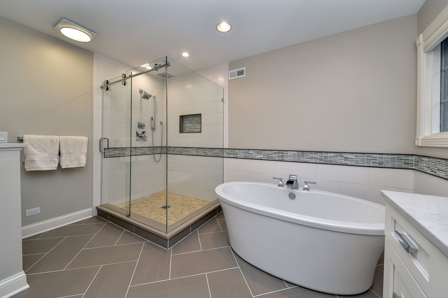 Hinsdale Master Bathroom Remodel Frameless Freestanding Tub